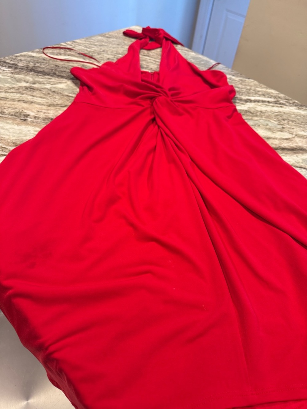 Max & Cleo Bright Red Halter Dress with Tie Neck